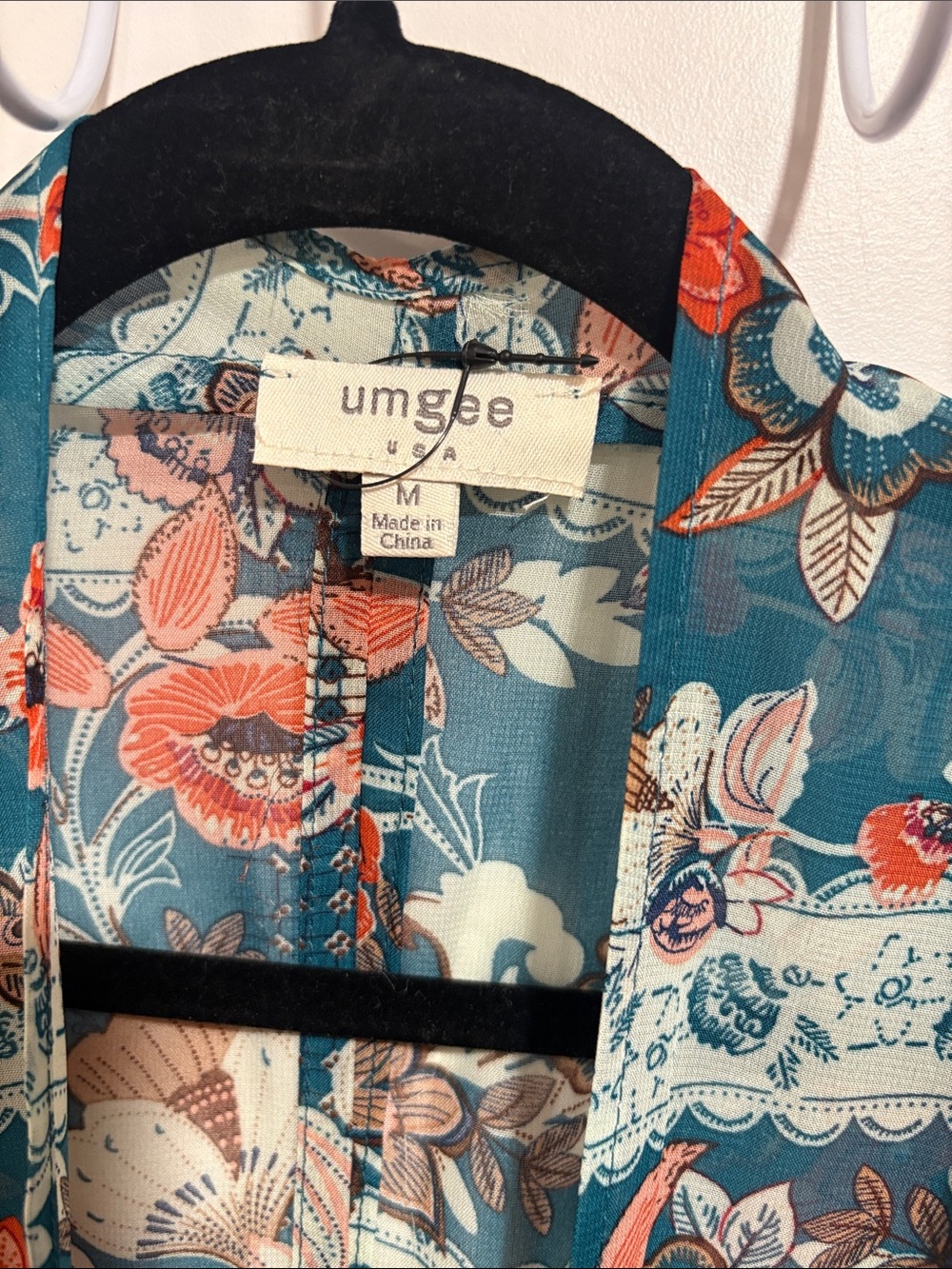 Umgee Teal Floral Boho Maxi Kimono Duster Size Medium - Picture 10 of 12